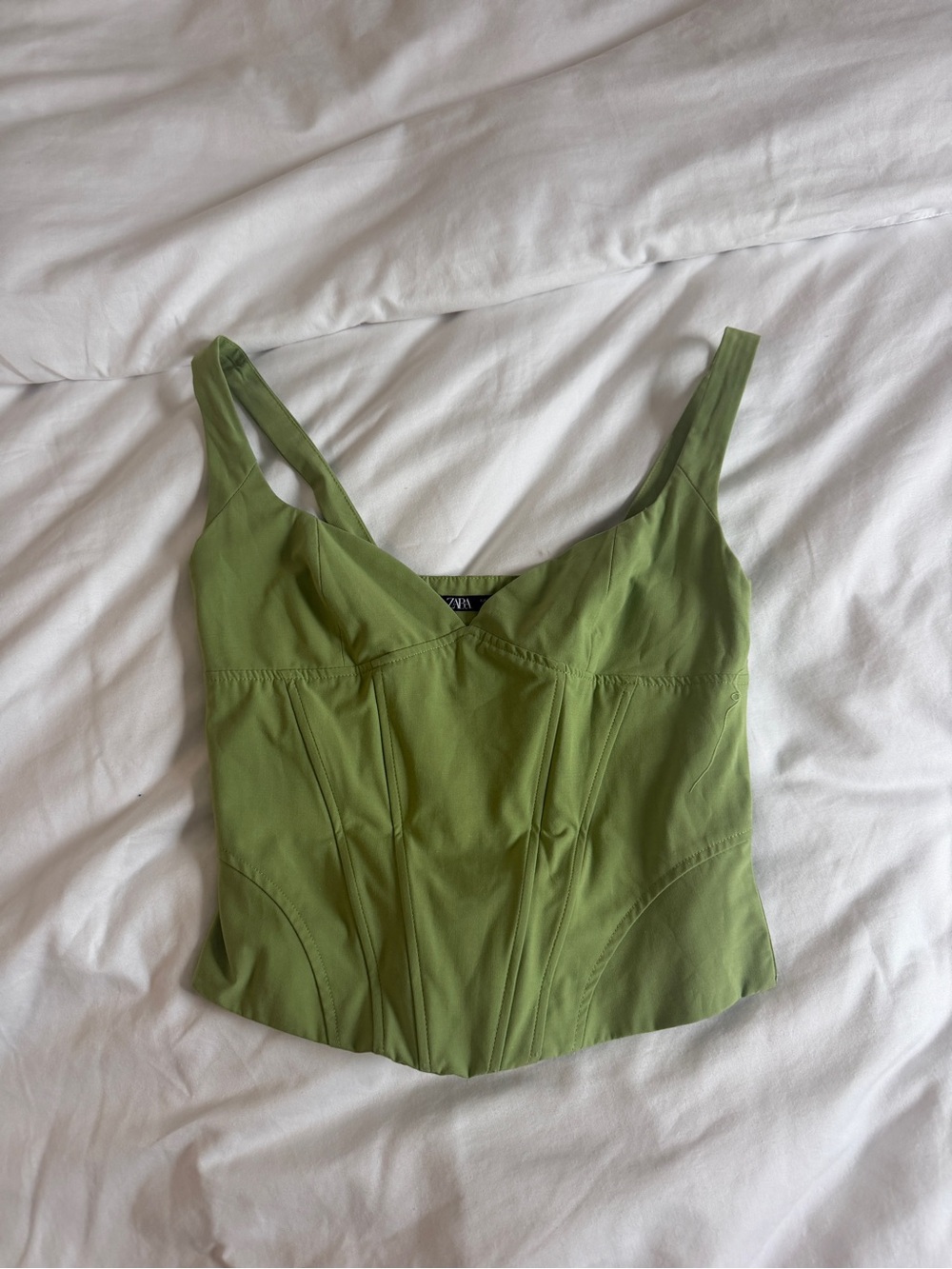 Zara Light Olive Green Corset-Style Bandeau Tank